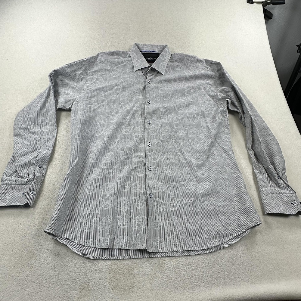 Maceoo Fibonacci Shirt Mens XL Gray Skull Jacquard Slim Long Sleeve Button Up